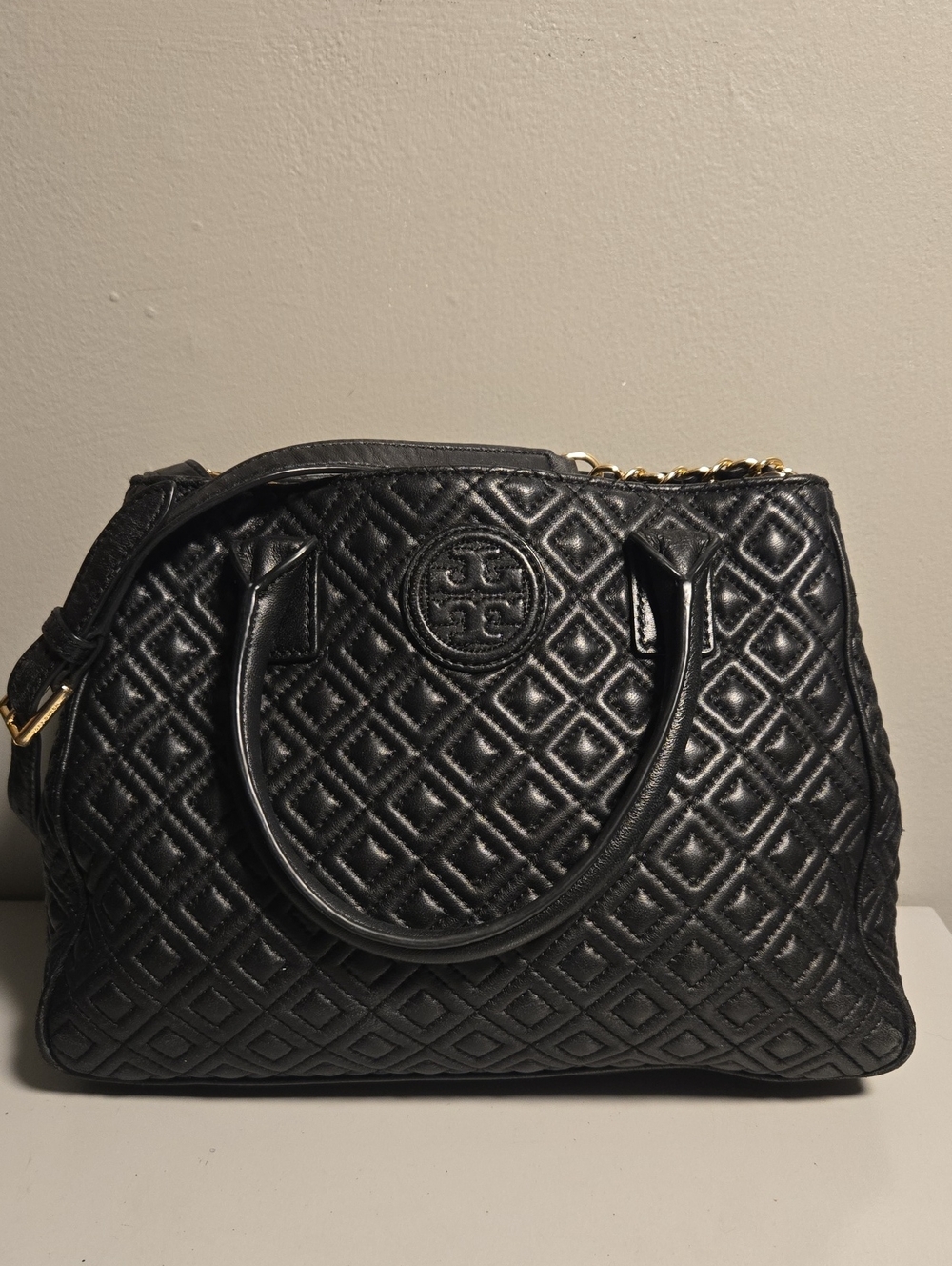 Tory Burch Black Quilted Logo Satchel